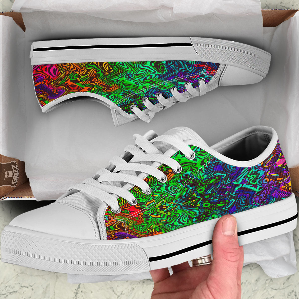 Rave Psychedelic Print Pattern White Low Top Shoes-grizzshop