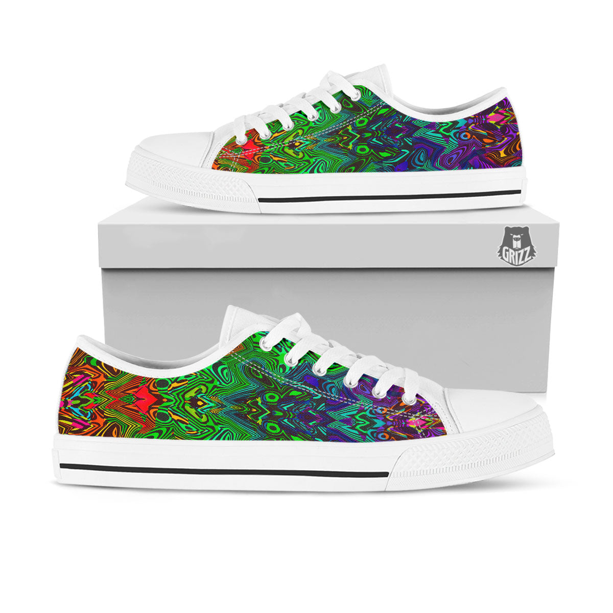 Rave Psychedelic Print Pattern White Low Top Shoes-grizzshop