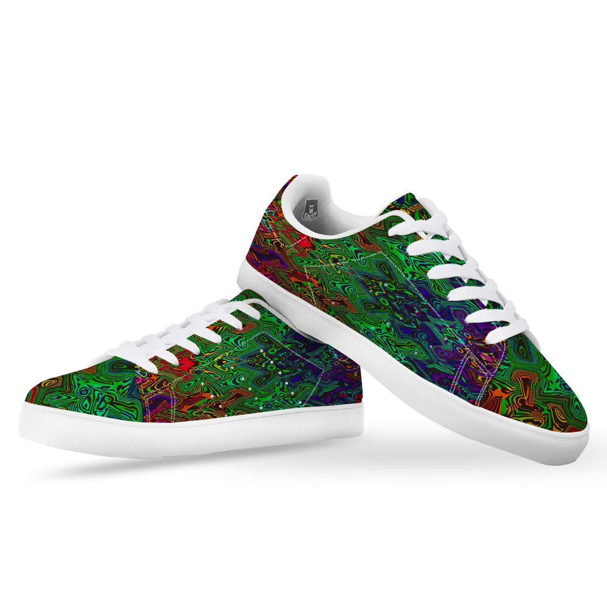 Rave Psychedelic Print Pattern White Low Top Sneakers-grizzshop