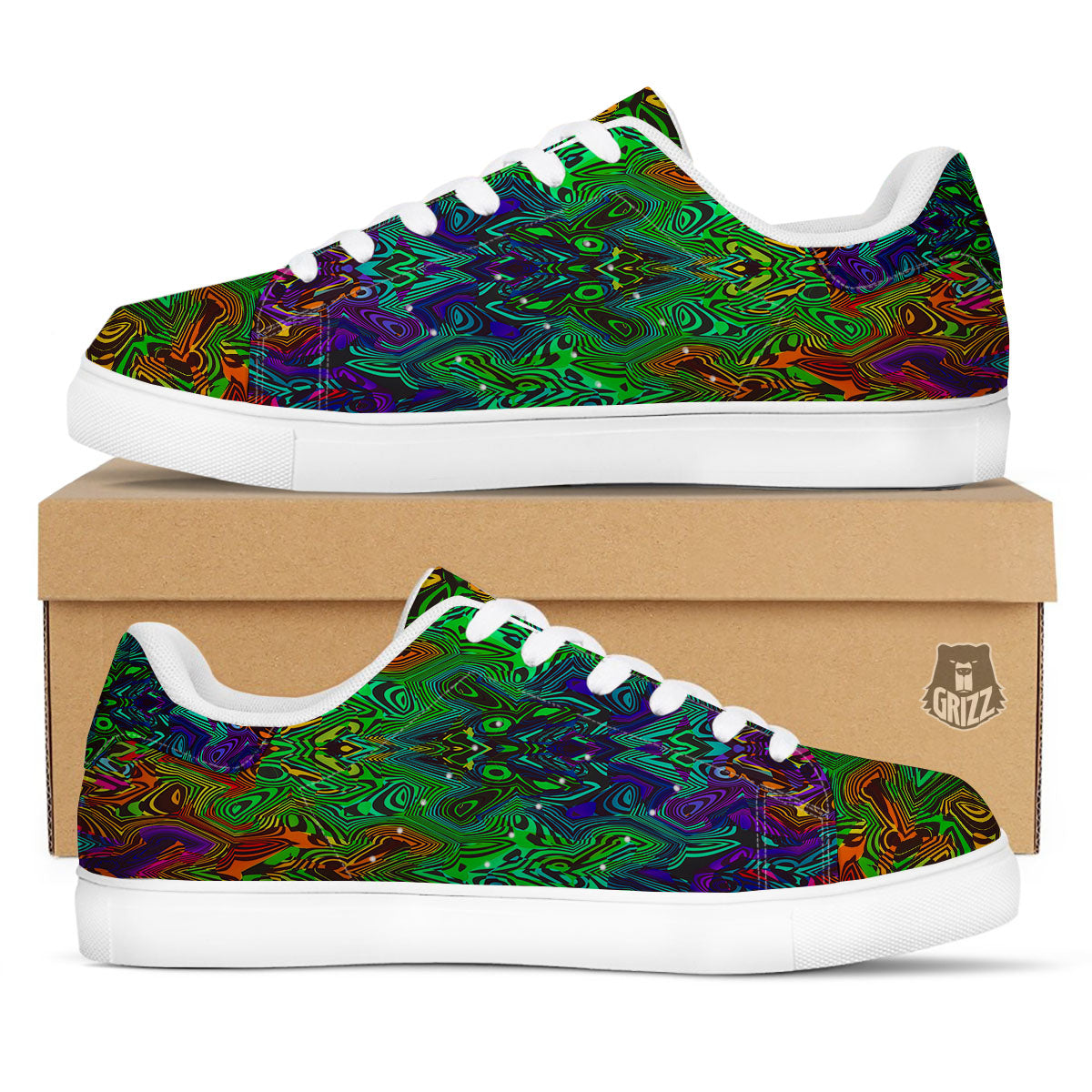 Rave Psychedelic Print Pattern White Low Top Sneakers-grizzshop