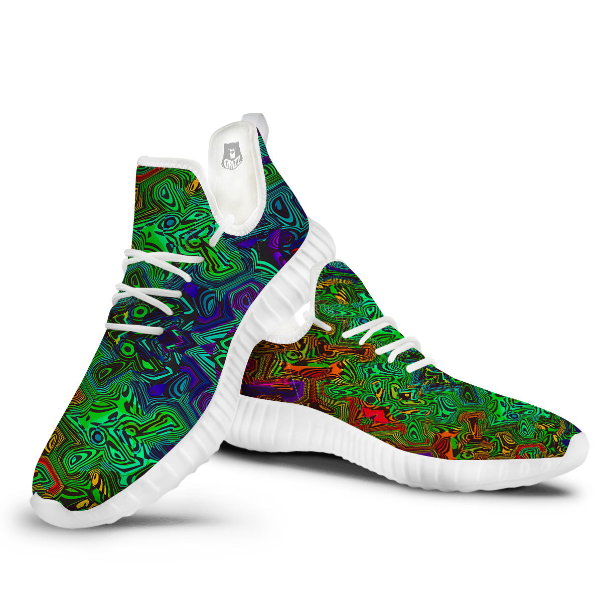 Rave Psychedelic Print Pattern White Walking Shoes-grizzshop