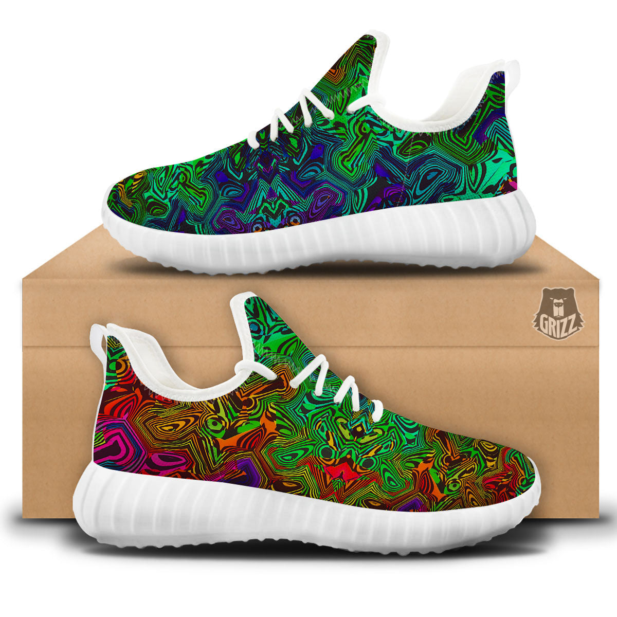 Rave Psychedelic Print Pattern White Walking Shoes-grizzshop