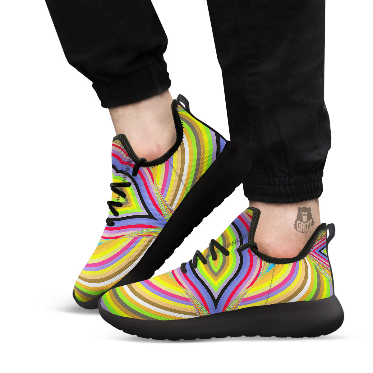 Rave Rainbow Print Pattern Black Athletic Shoes-grizzshop