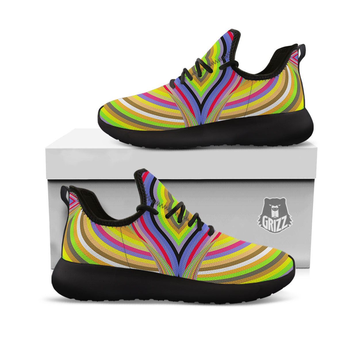 Rave Rainbow Print Pattern Black Athletic Shoes-grizzshop