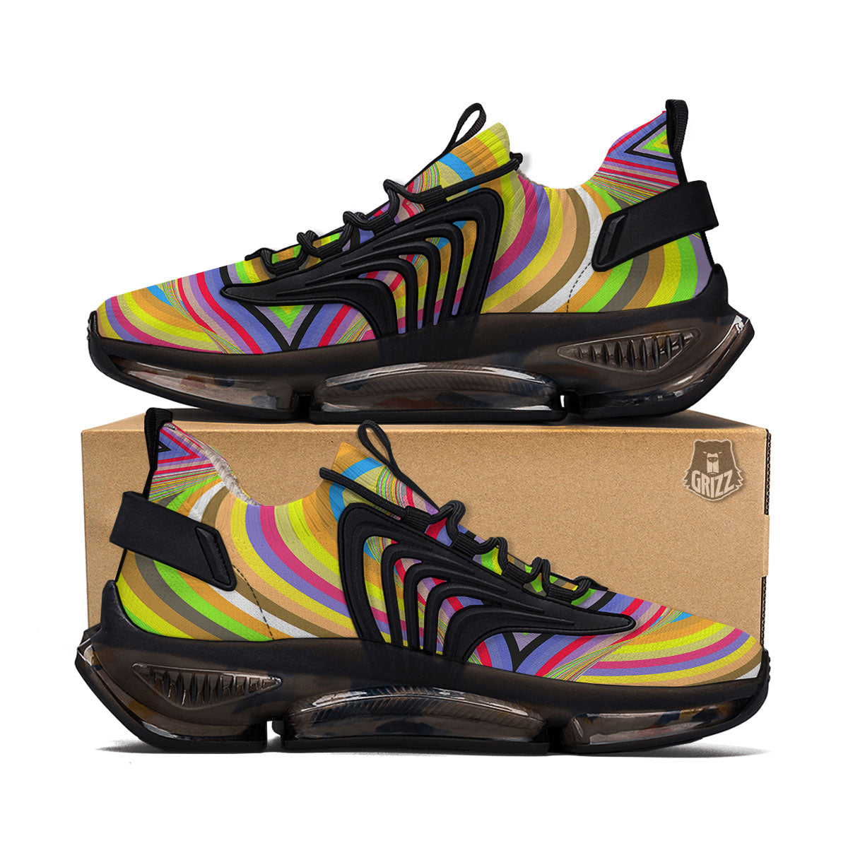 Rave Rainbow Print Pattern Black Gym Shoes-grizzshop