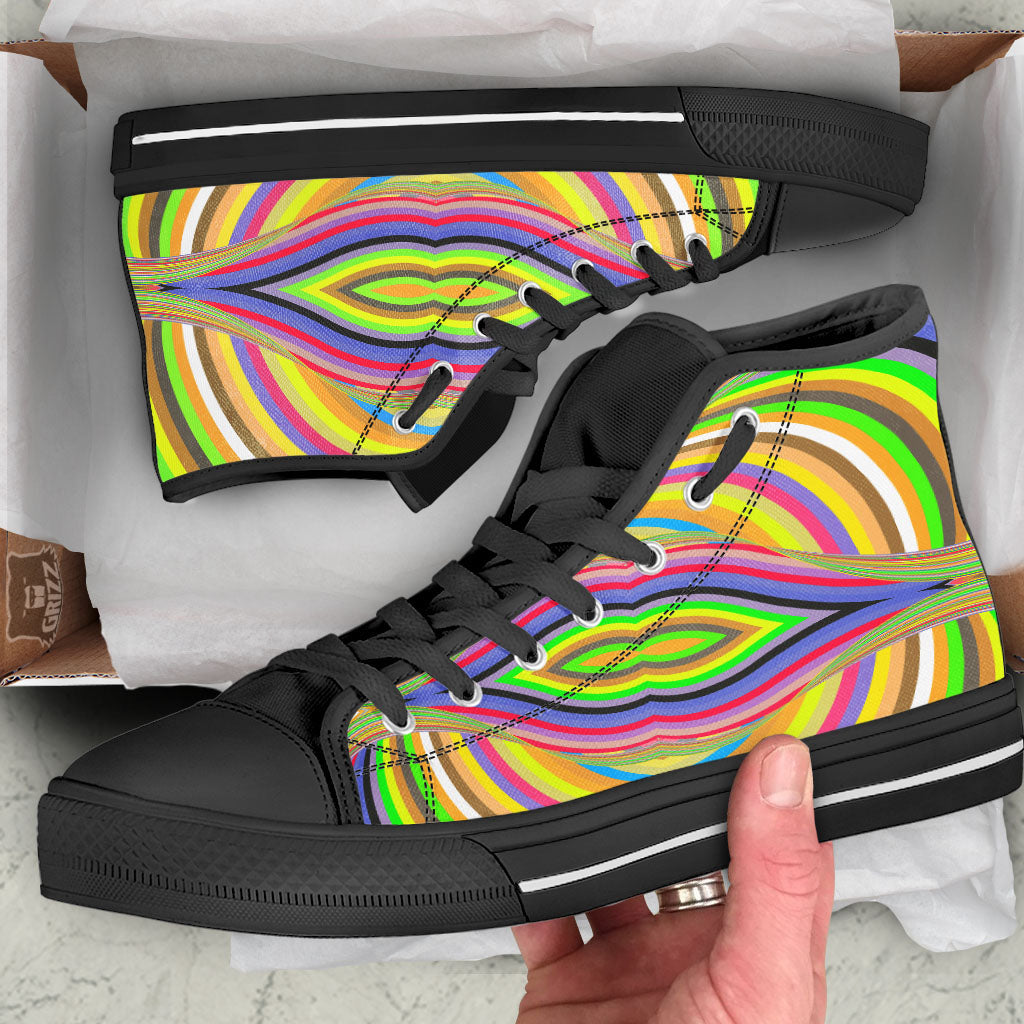 Rave Rainbow Print Pattern Black High Top Shoes-grizzshop