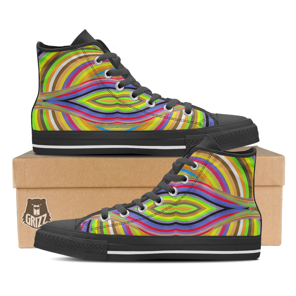 Rave Rainbow Print Pattern Black High Top Shoes-grizzshop