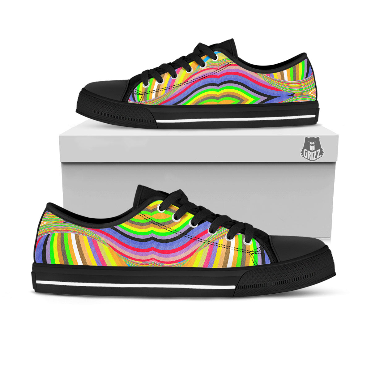 Rave Rainbow Print Pattern Black Low Top Shoes-grizzshop