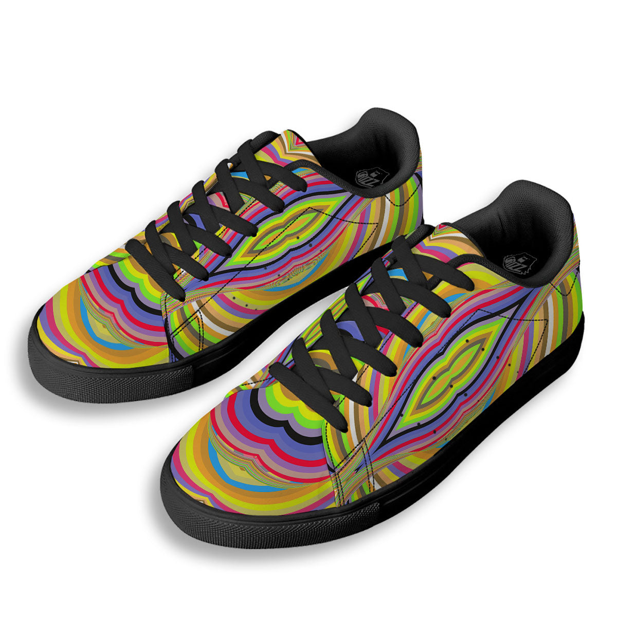 Rave Rainbow Print Pattern Black Low Top Sneakers-grizzshop