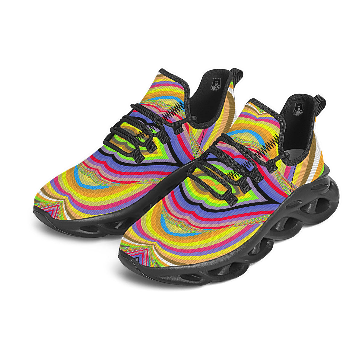 Rave Rainbow Print Pattern Black Running Shoes-grizzshop
