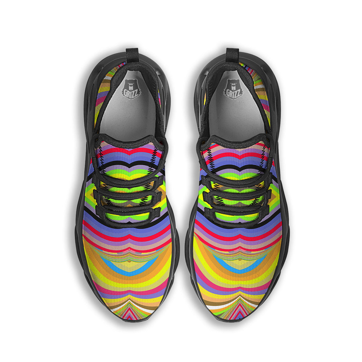 Rave Rainbow Print Pattern Black Running Shoes-grizzshop