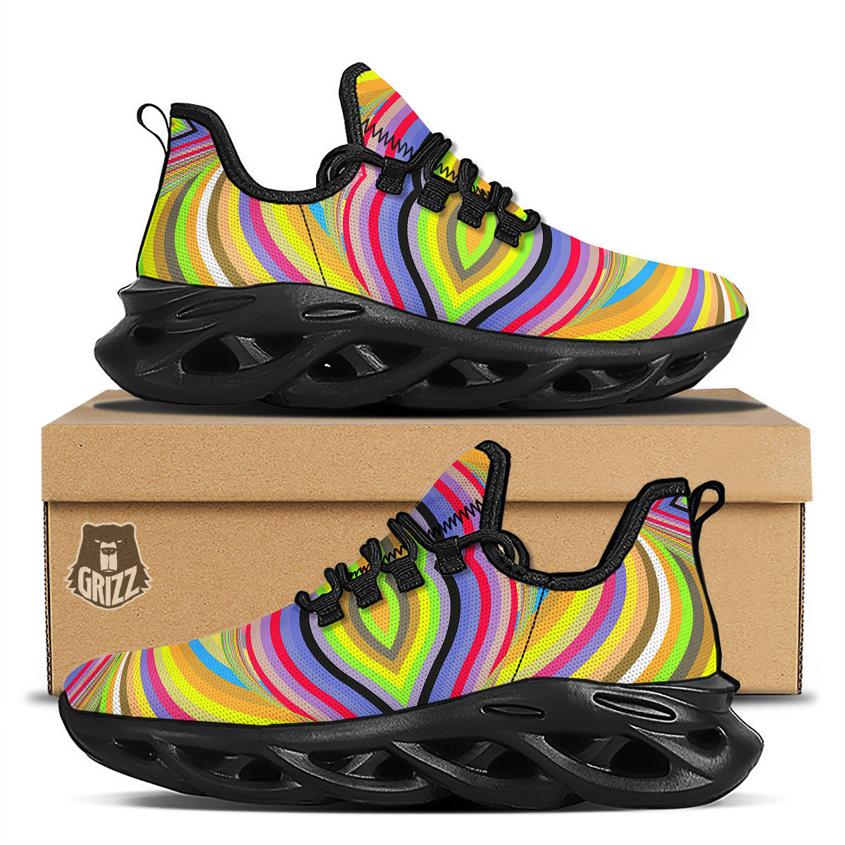 Rave Rainbow Print Pattern Black Running Shoes-grizzshop