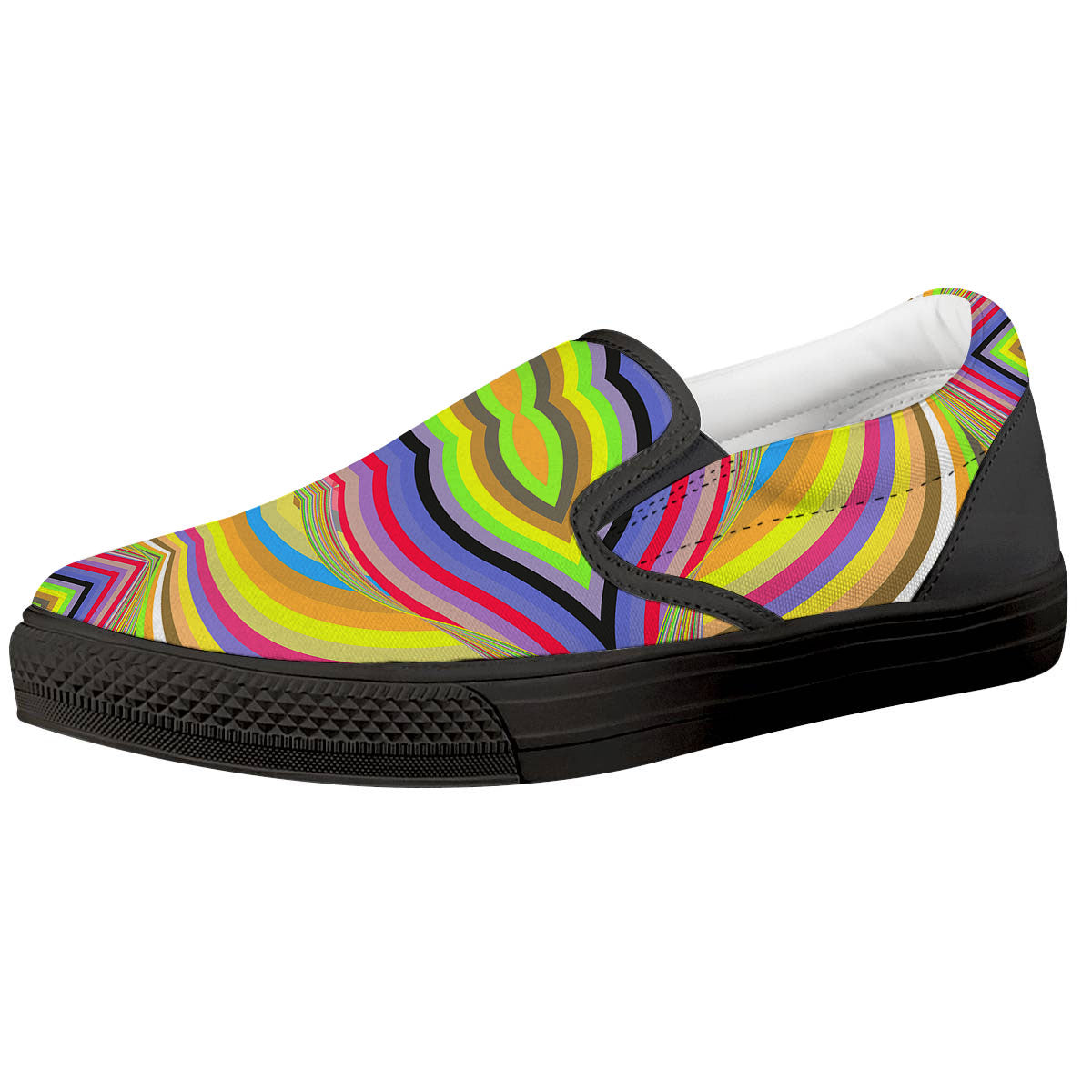Rave Rainbow Print Pattern Black Slip On Shoes-grizzshop