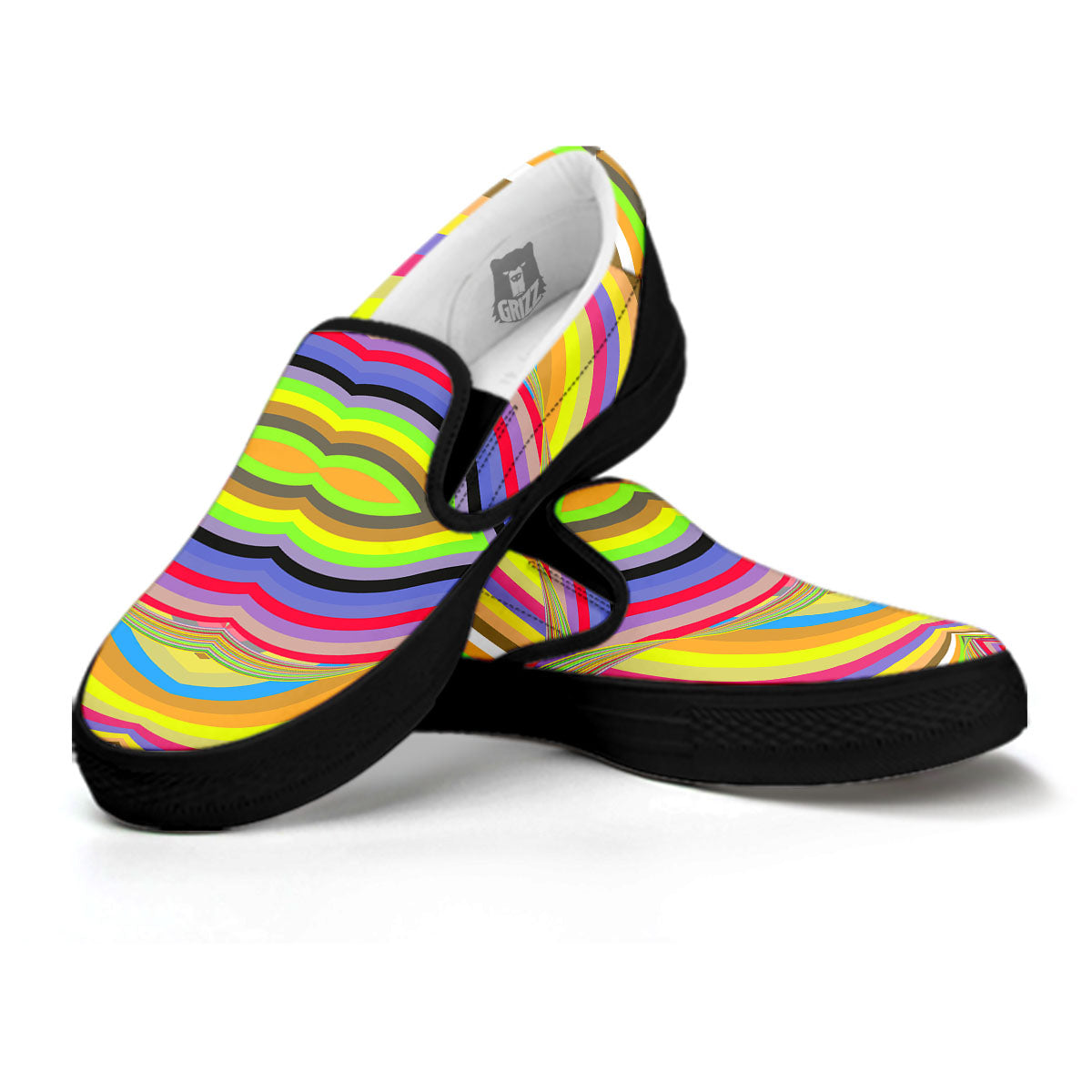 Rave Rainbow Print Pattern Black Slip On Shoes-grizzshop