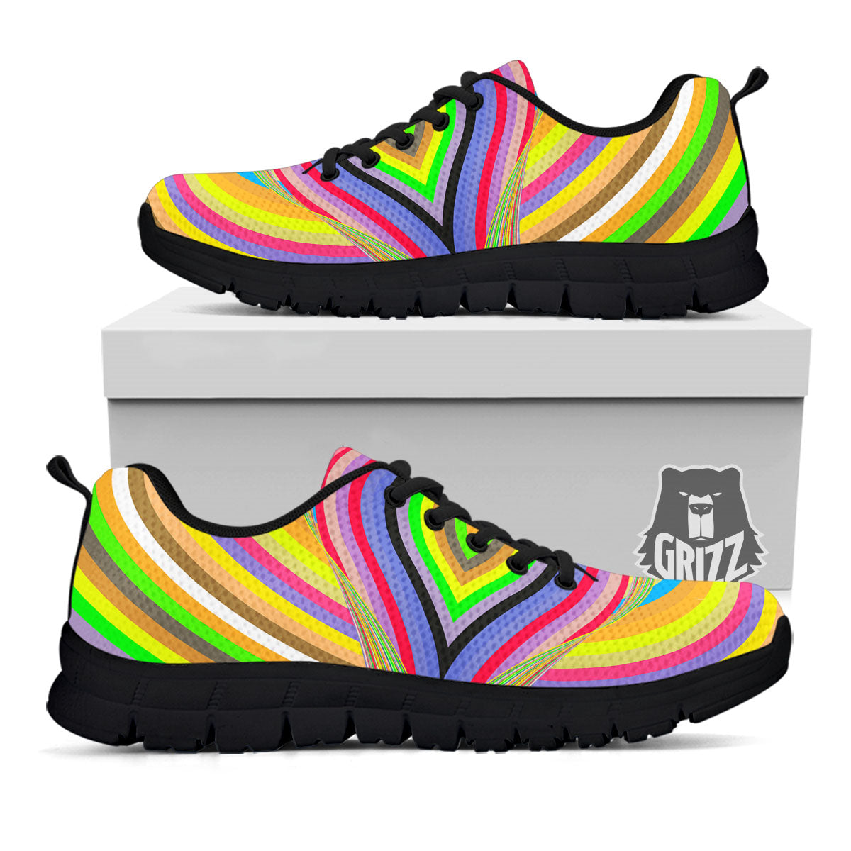 Rave Rainbow Print Pattern Black Sneaker-grizzshop