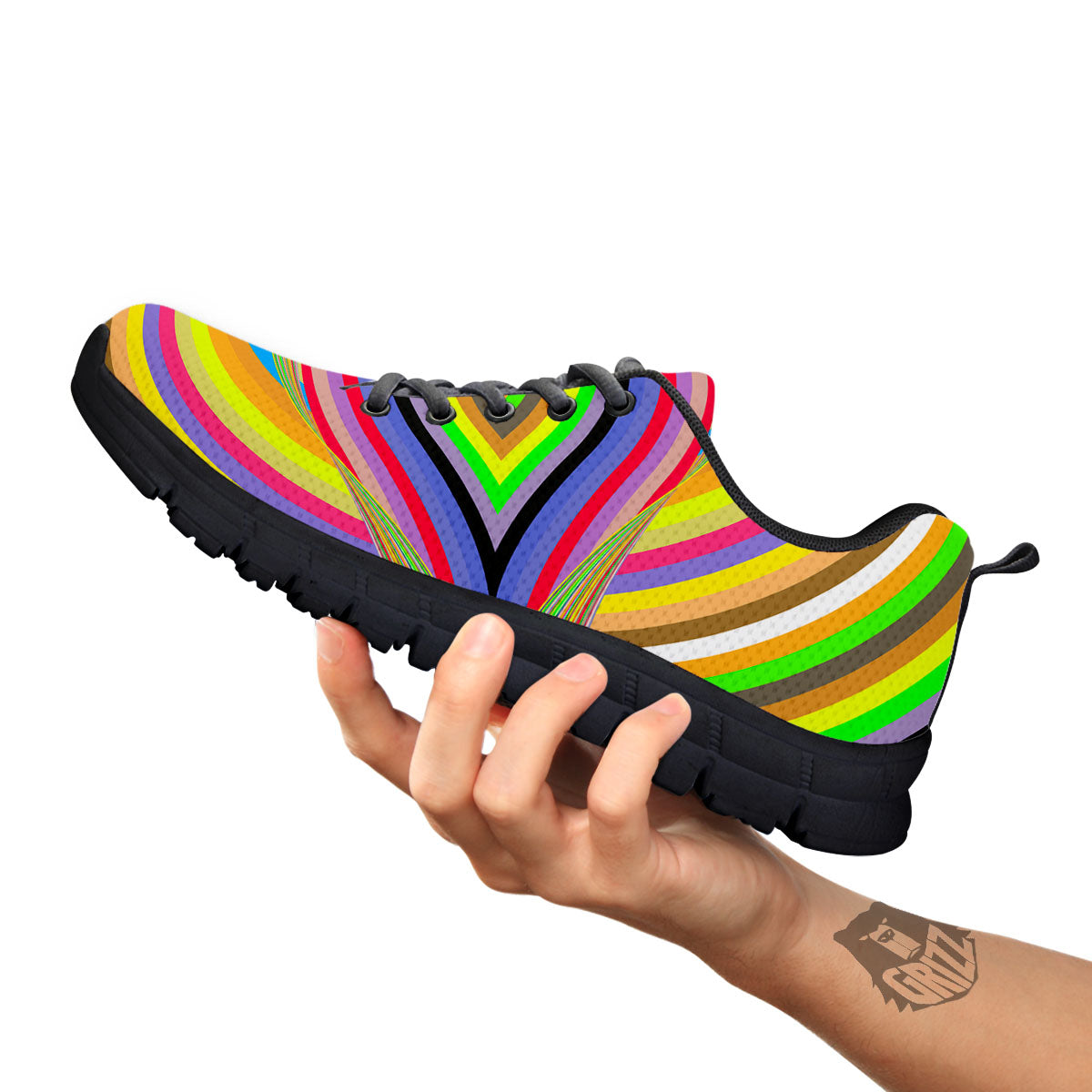 Rave Rainbow Print Pattern Black Sneaker-grizzshop