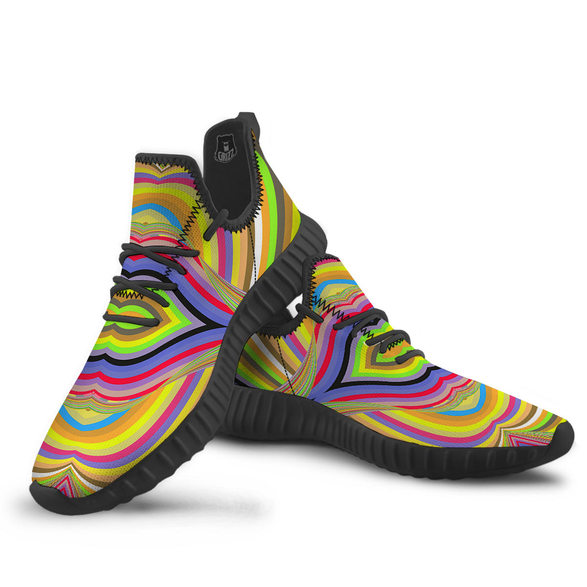 Rave Rainbow Print Pattern Black Walking Shoes-grizzshop