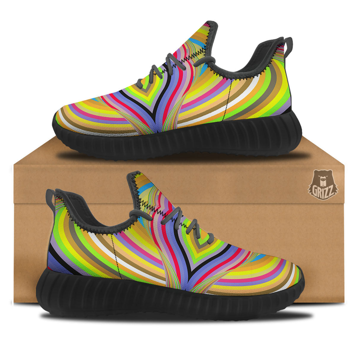 Rave Rainbow Print Pattern Black Walking Shoes-grizzshop