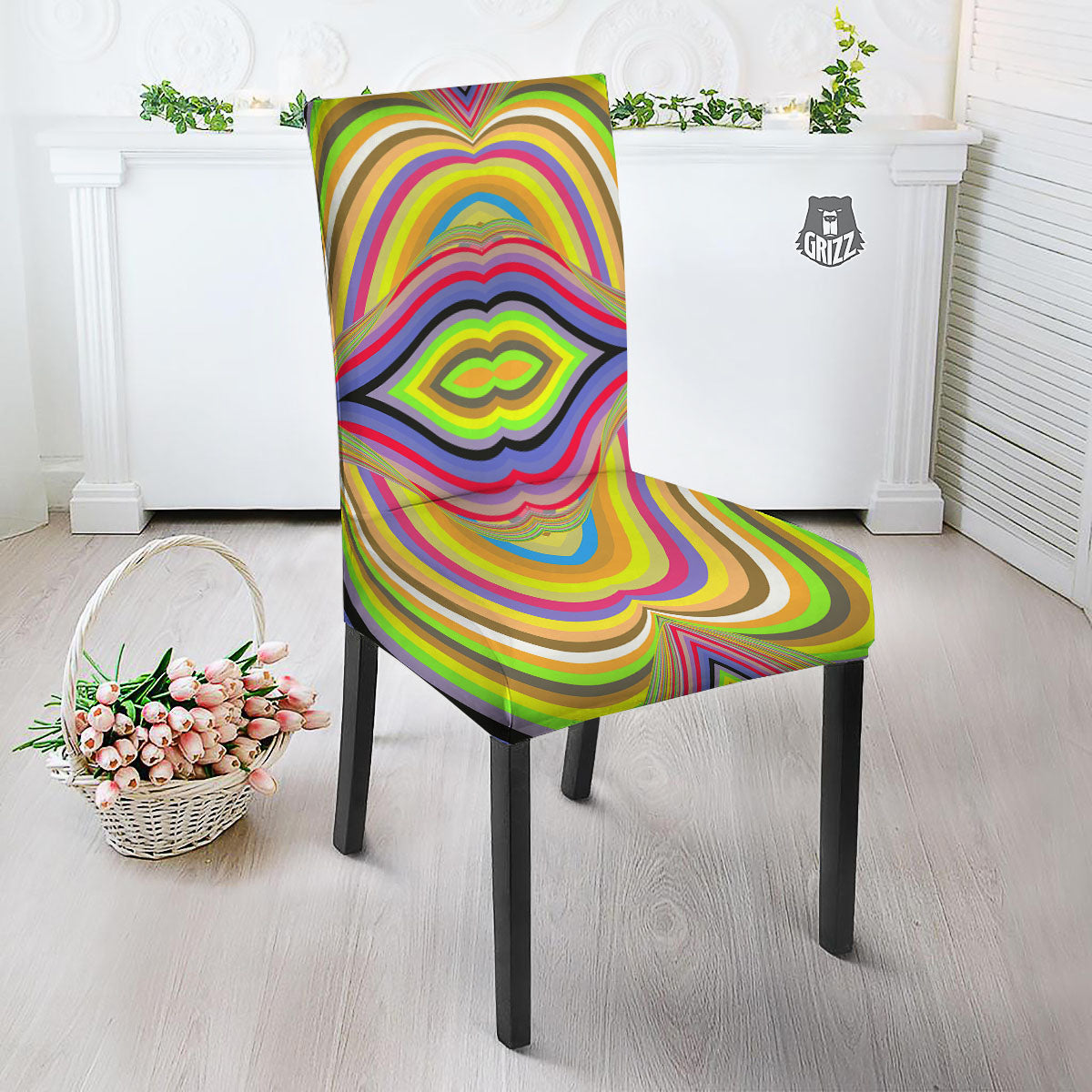 Rave Rainbow Print Pattern Dining Chair Slipcover-grizzshop