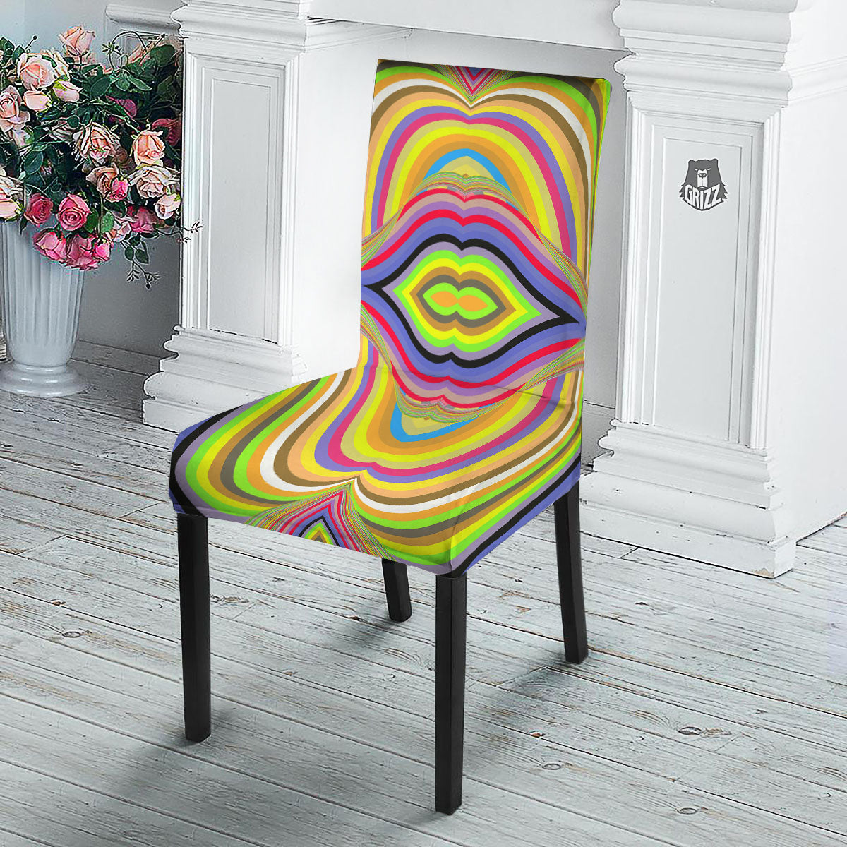 Rave Rainbow Print Pattern Dining Chair Slipcover-grizzshop
