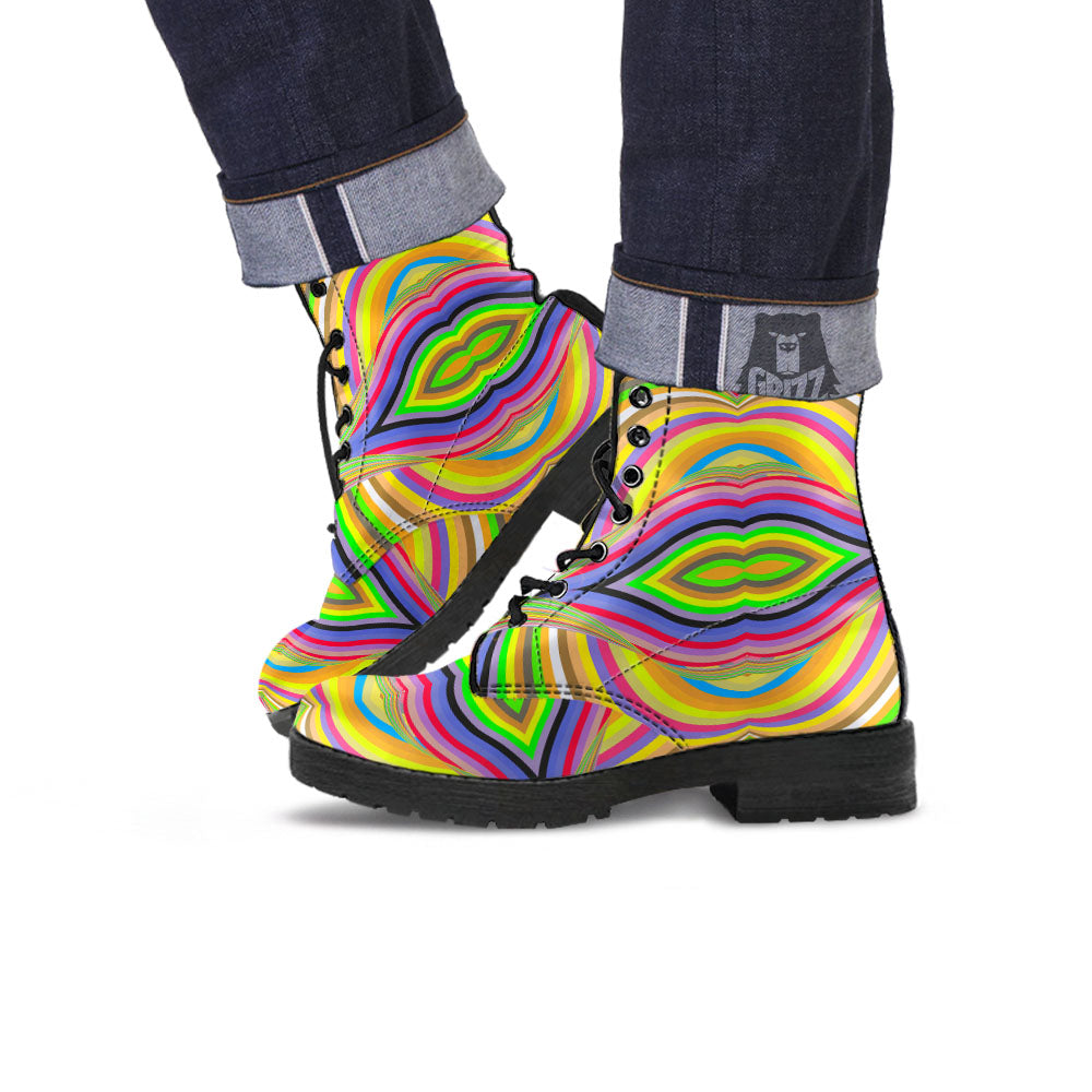 Rave Rainbow Print Pattern Leather Boots-grizzshop