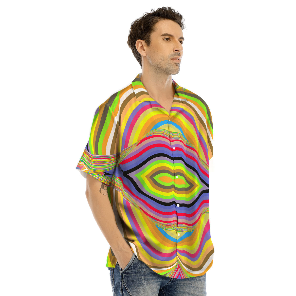 Rave Rainbow Print Pattern Men's Hawaiian Shirt-grizzshop