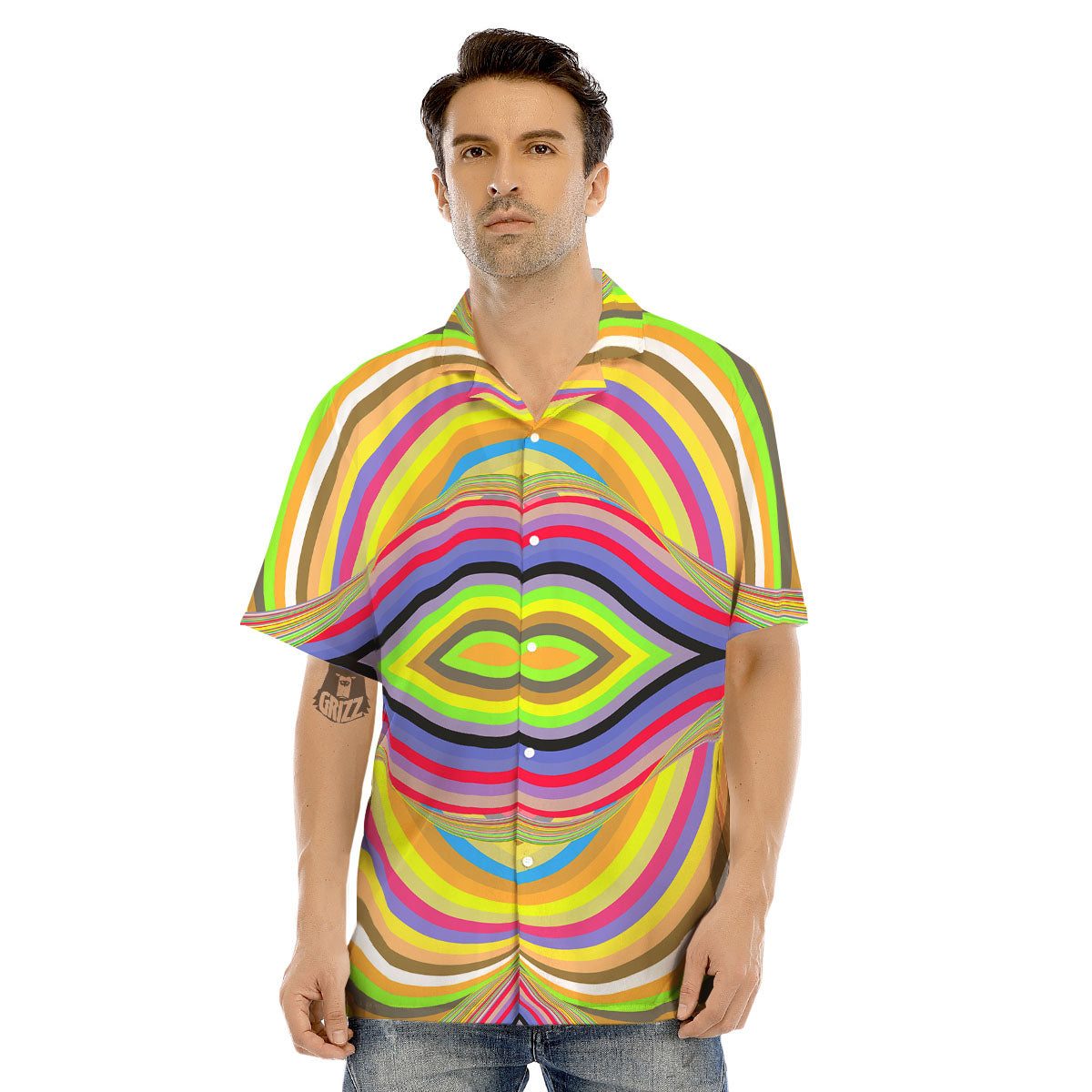 Rave Rainbow Print Pattern Men's Hawaiian Shirt-grizzshop