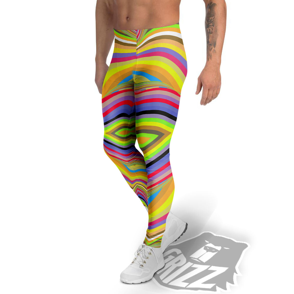 Rave Rainbow Print Pattern Men's Leggings-grizzshop