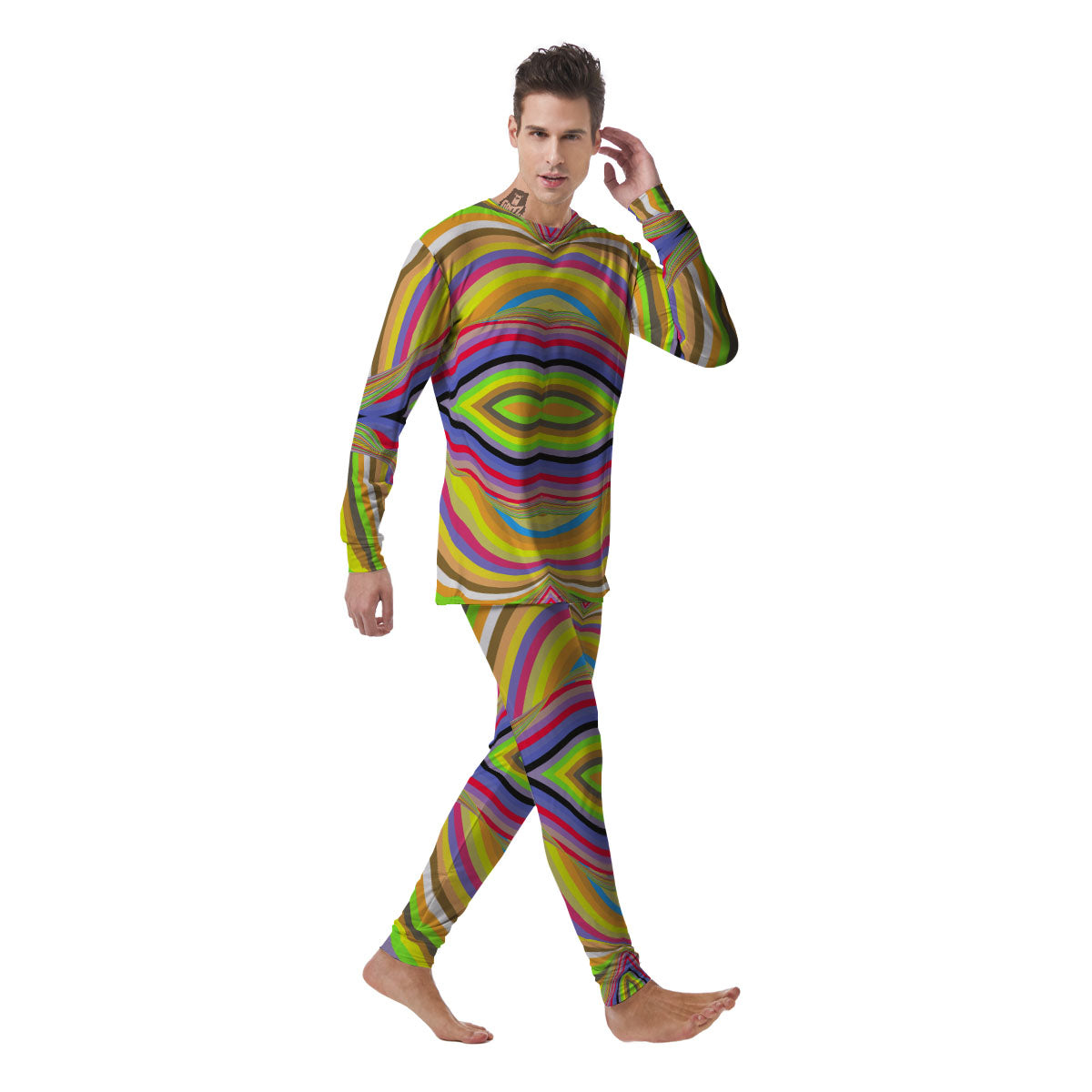 Rave Rainbow Print Pattern Men's Pajamas-grizzshop
