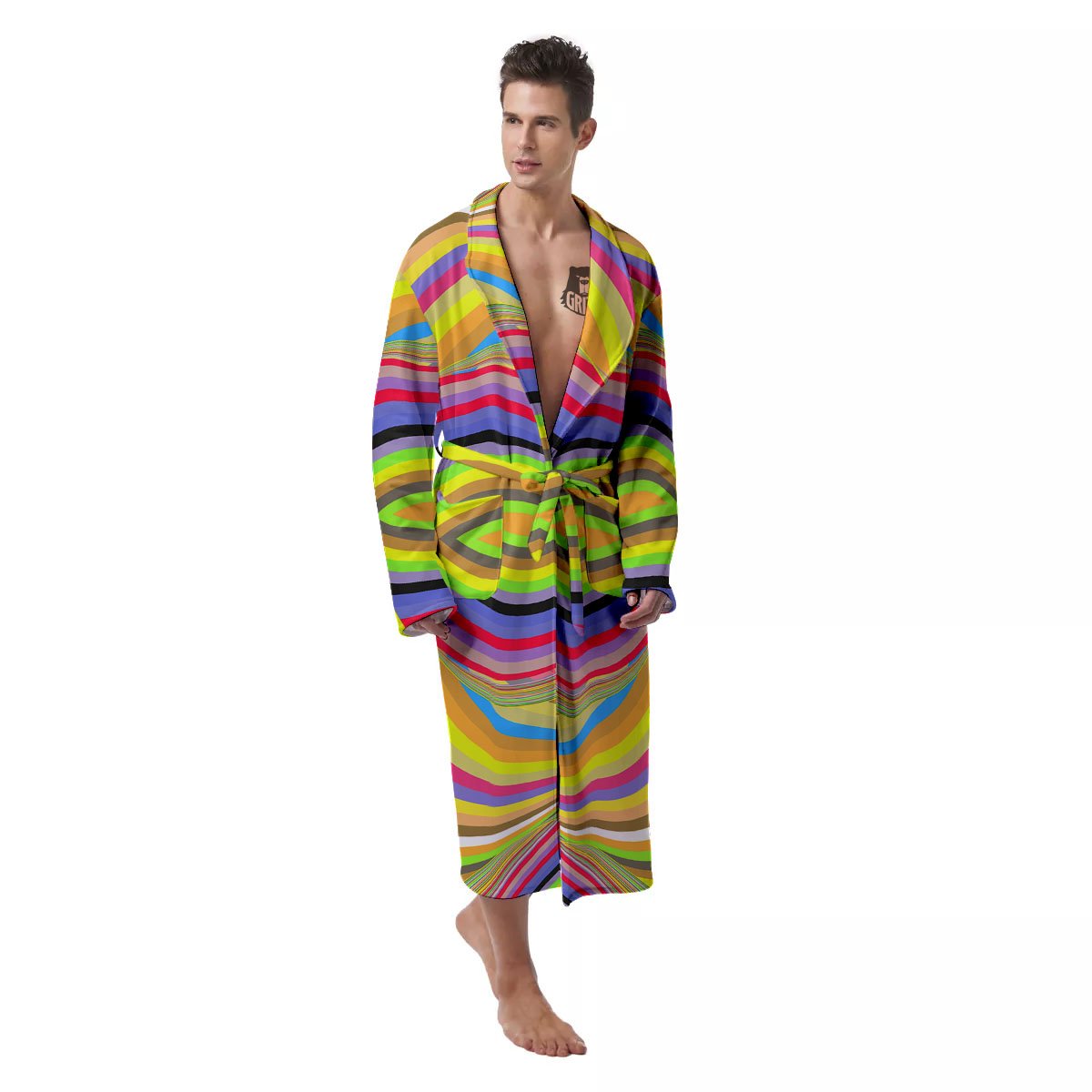 Rave Rainbow Print Pattern Men's Robe-grizzshop