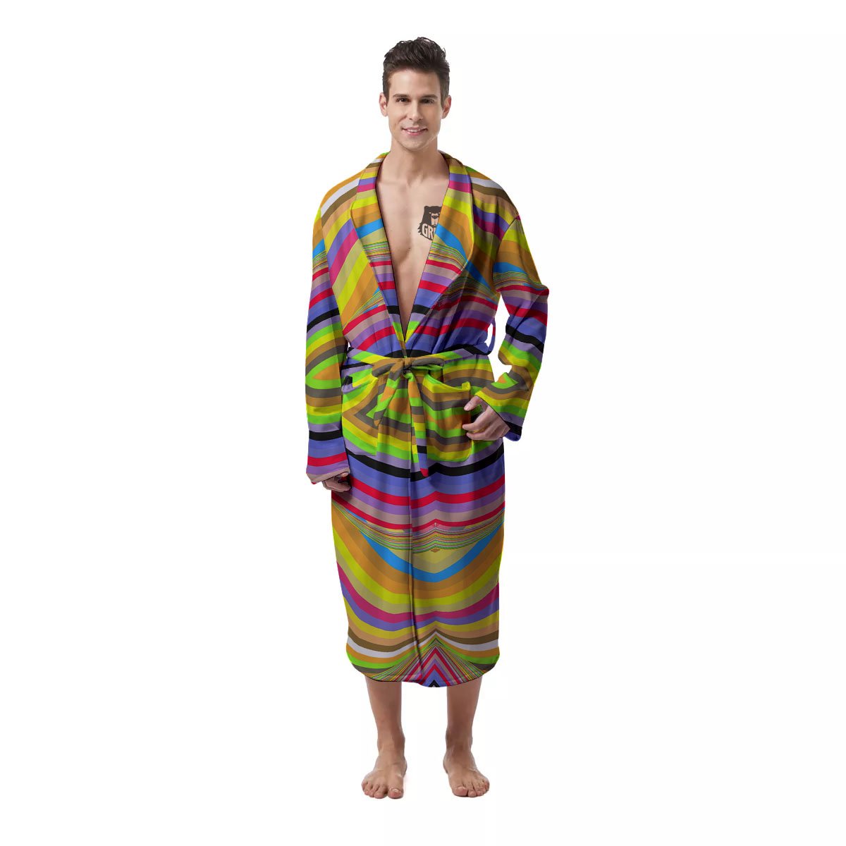 Rave Rainbow Print Pattern Men's Robe-grizzshop