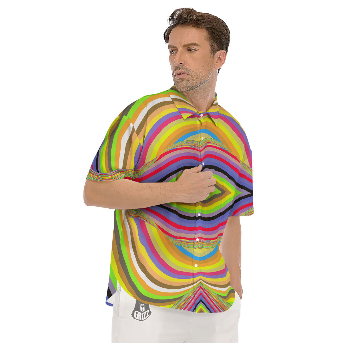 Rave Rainbow Print Pattern Men's Short Sleeve Shirts-grizzshop