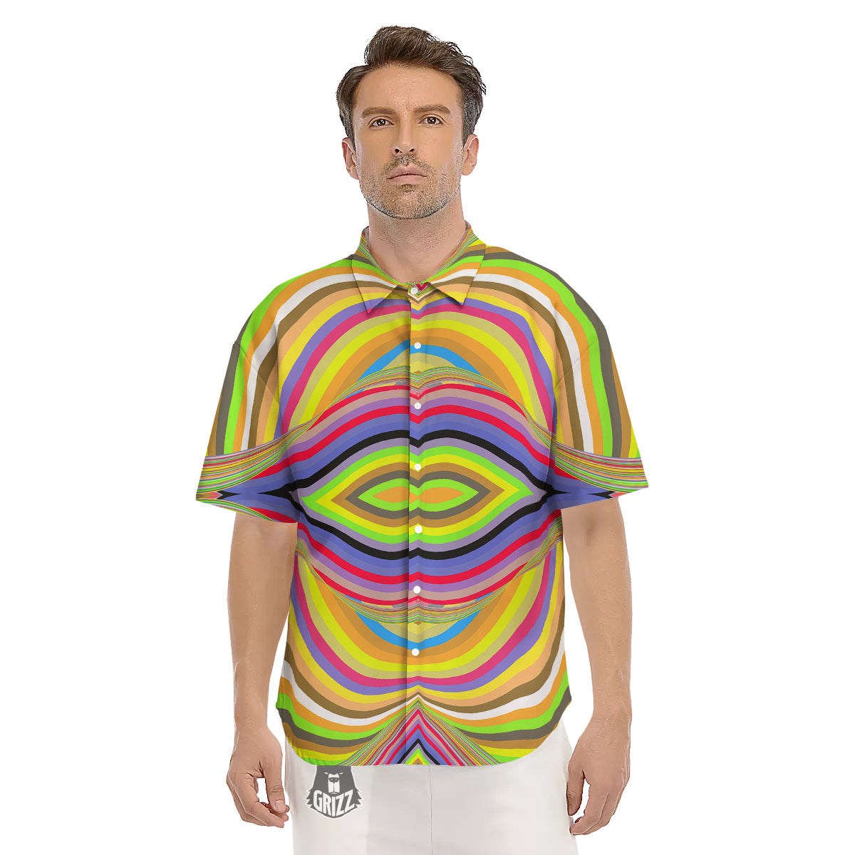 Rave Rainbow Print Pattern Men's Short Sleeve Shirts-grizzshop