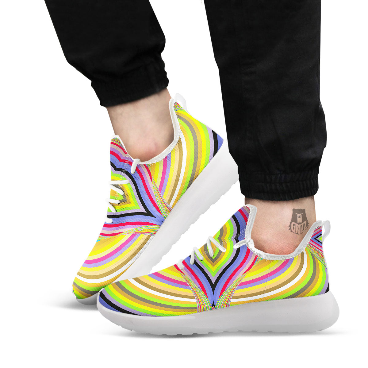 Rave Rainbow Print Pattern White Athletic Shoes-grizzshop