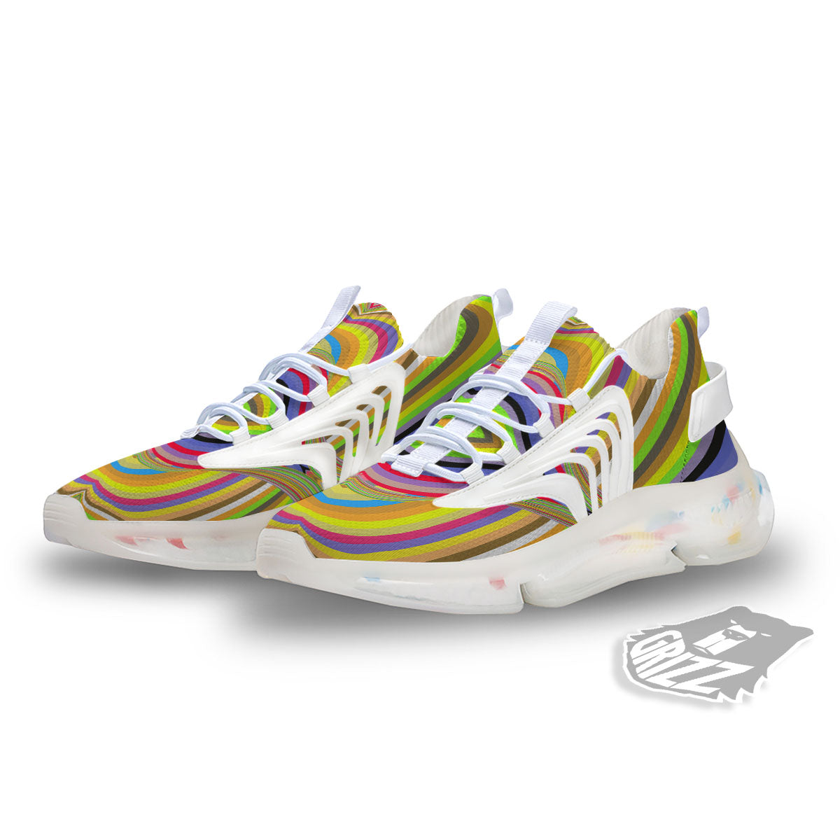 Rave Rainbow Print Pattern White Gym Shoes-grizzshop
