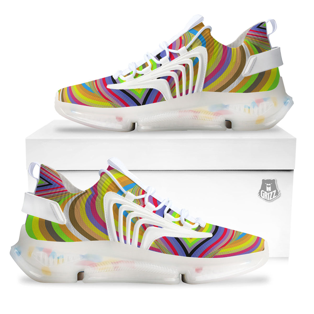 Rave Rainbow Print Pattern White Gym Shoes-grizzshop