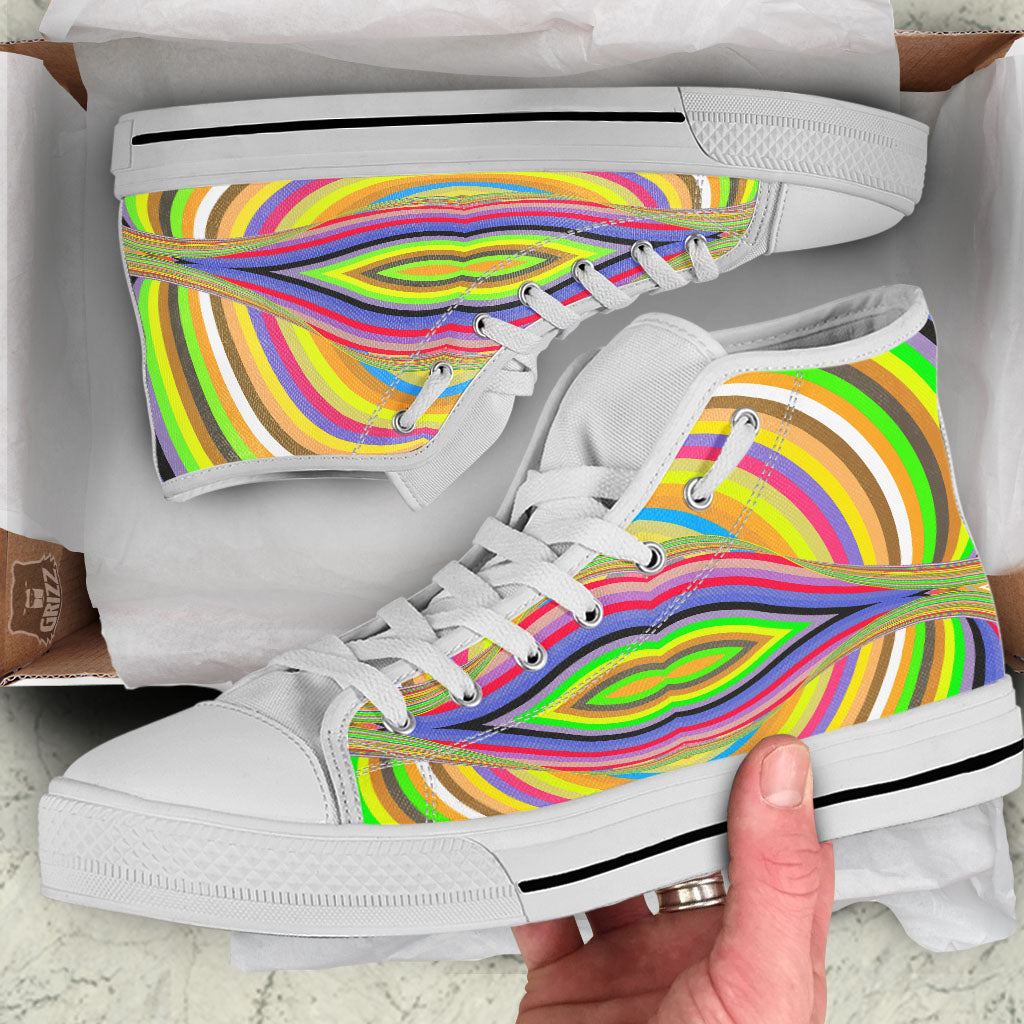 Rave Rainbow Print Pattern White High Top Shoes-grizzshop