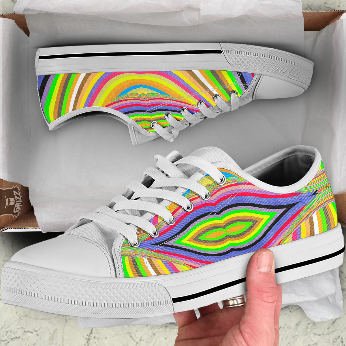 Rave Rainbow Print Pattern White Low Top Shoes-grizzshop
