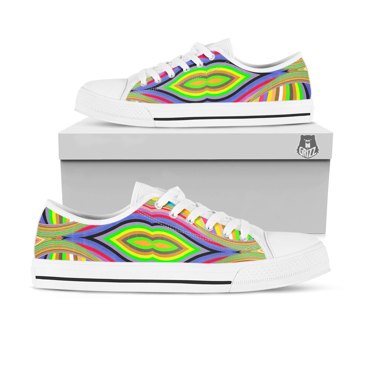 Rave Rainbow Print Pattern White Low Top Shoes-grizzshop