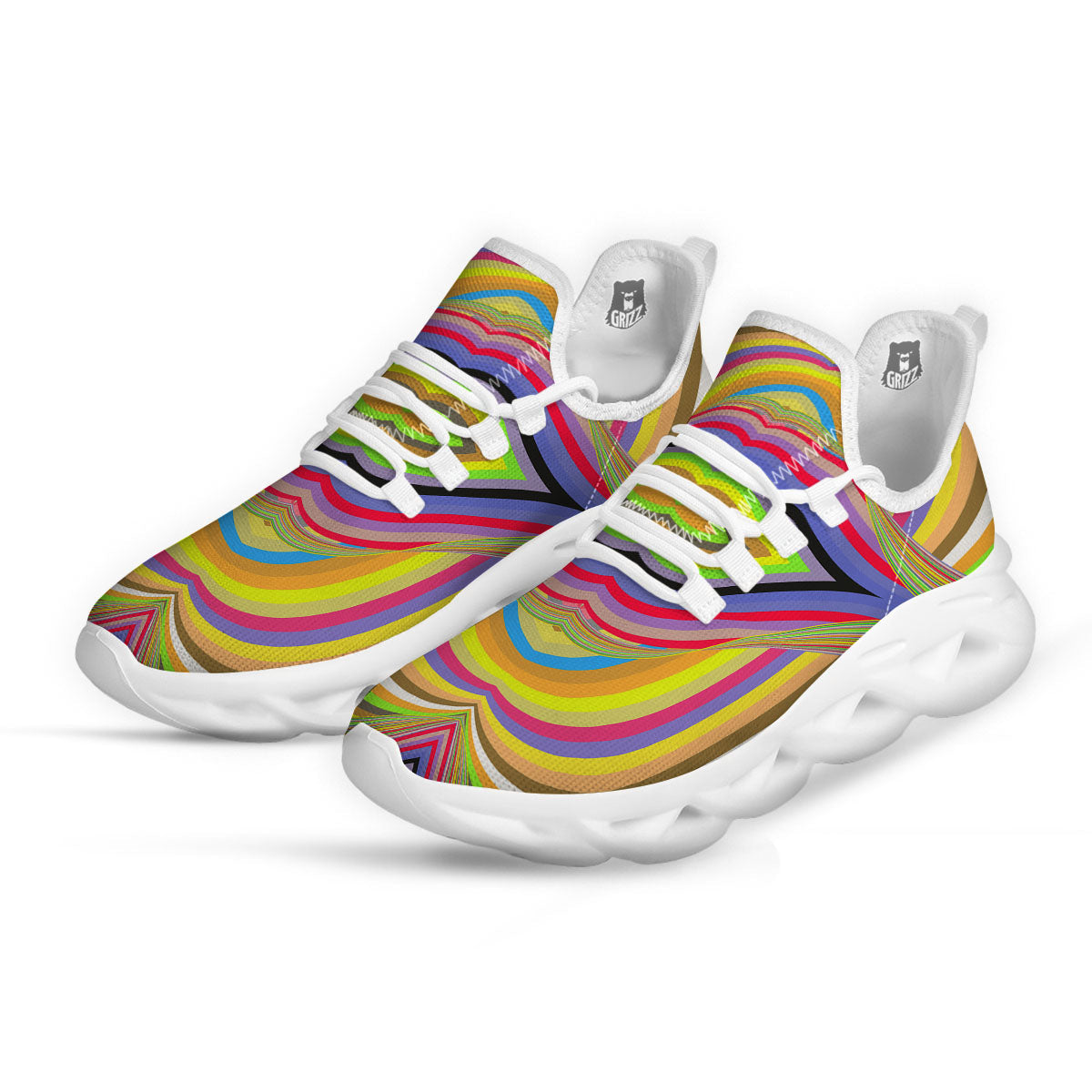 Rave Rainbow Print Pattern White Running Shoes-grizzshop
