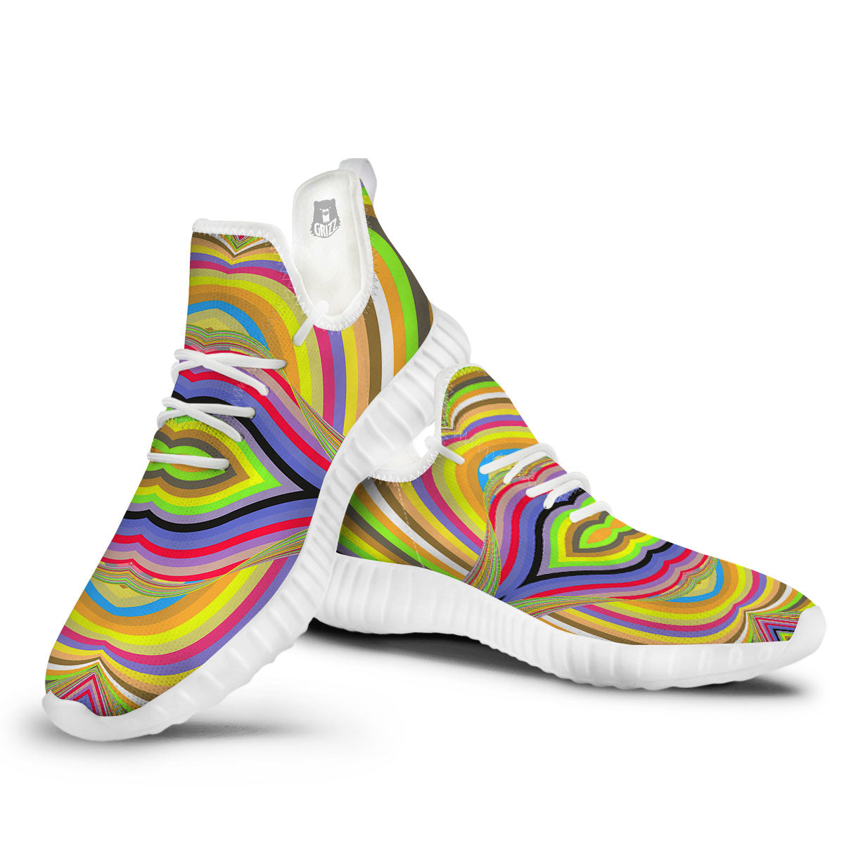 Rave Rainbow Print Pattern White Walking Shoes-grizzshop