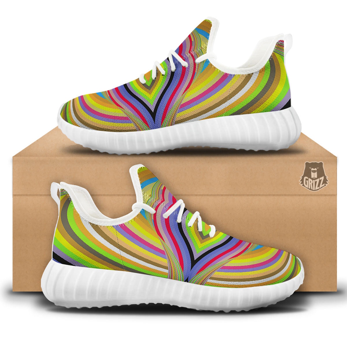 Rave Rainbow Print Pattern White Walking Shoes-grizzshop
