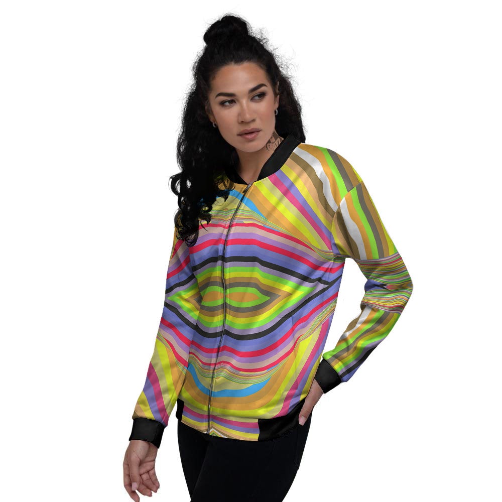 Rave Rainbow Print Pattern Women's Bomber Jacket-grizzshop