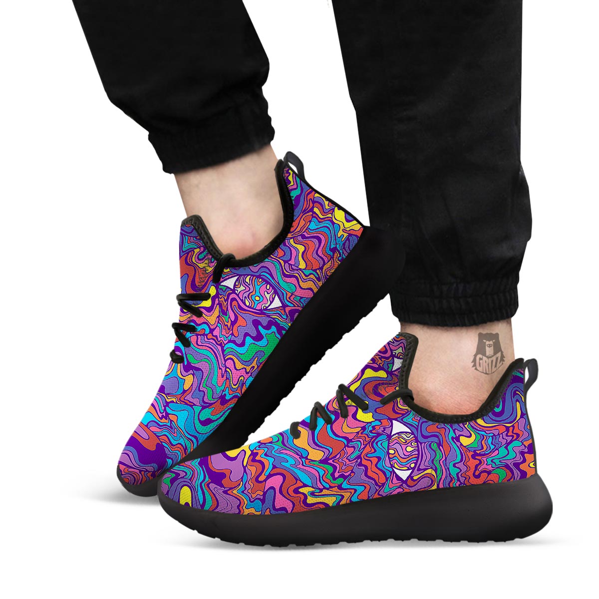 Rave Trippy Print Black Athletic Shoes-grizzshop