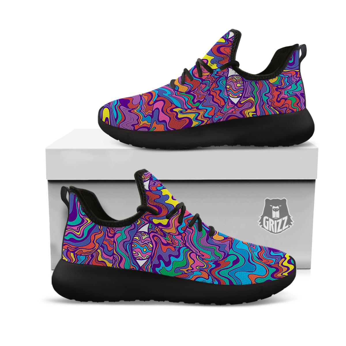 Rave Trippy Print Black Athletic Shoes-grizzshop