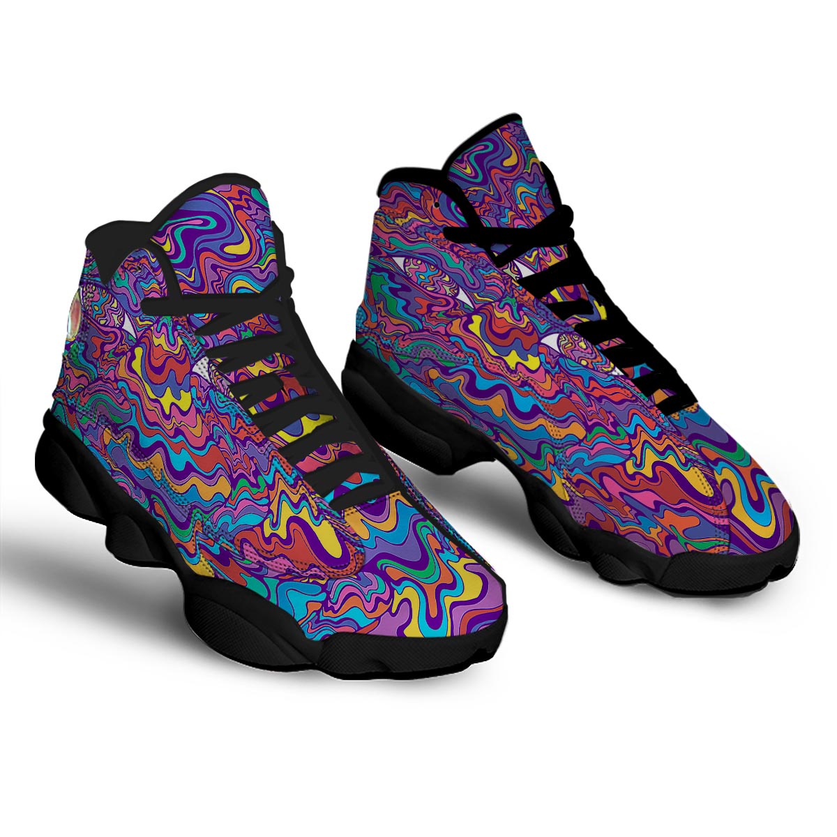 Rave Trippy Print Black Basketball Shoes-grizzshop