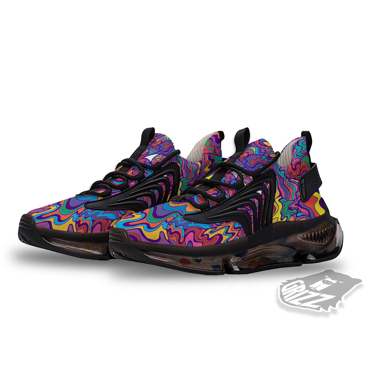 Rave Trippy Print Black Gym Shoes-grizzshop
