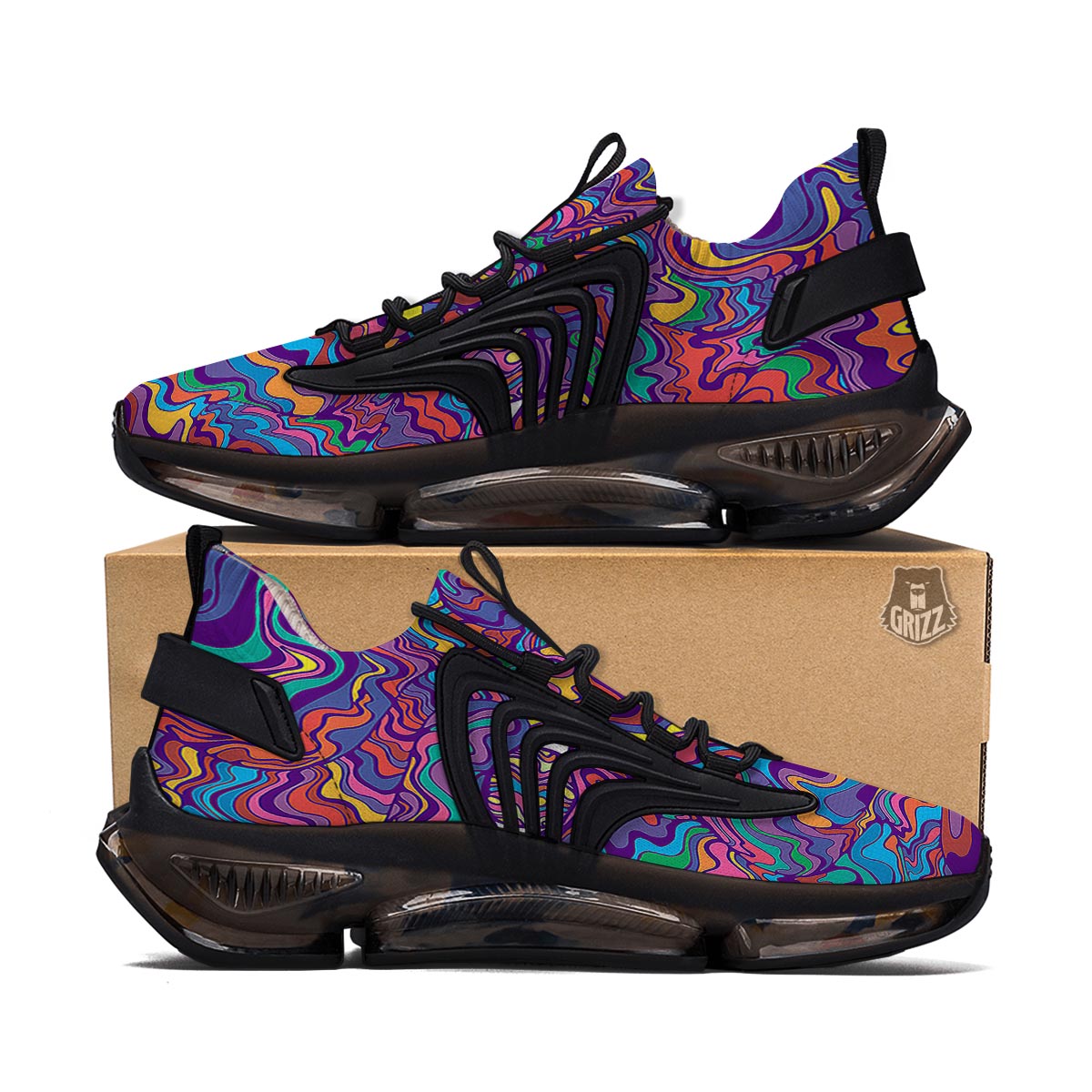 Rave Trippy Print Black Gym Shoes-grizzshop