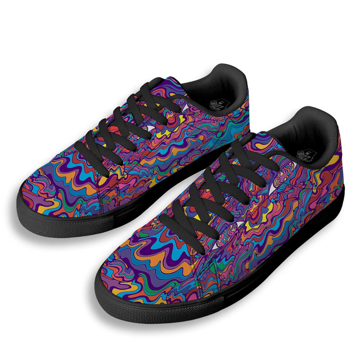 Rave Trippy Print Black Low Top Sneakers-grizzshop