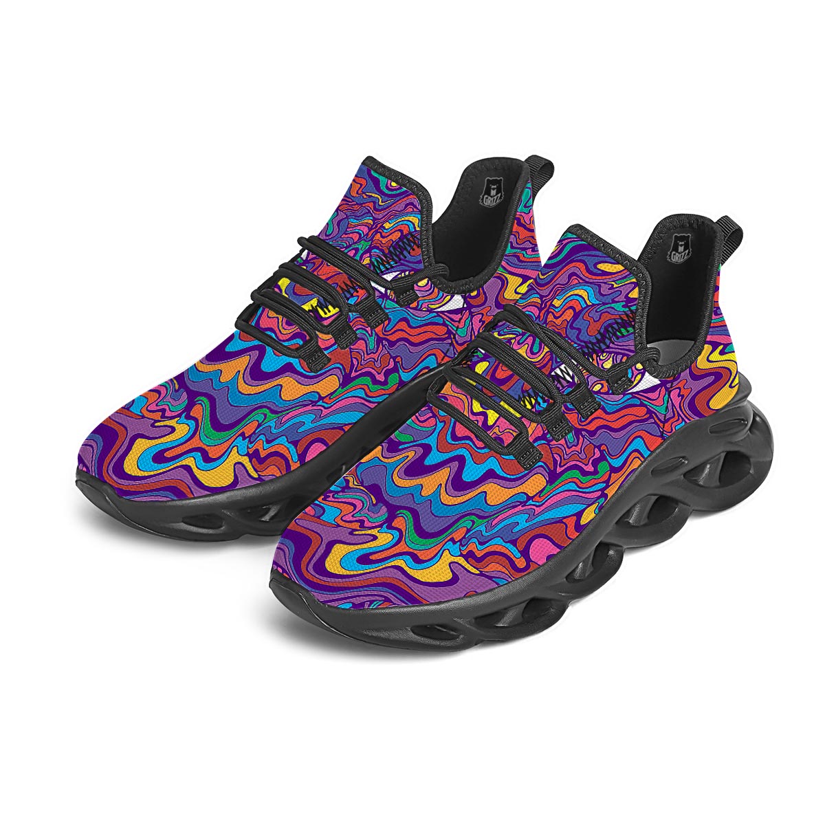 Rave Trippy Print Black Running Shoes-grizzshop